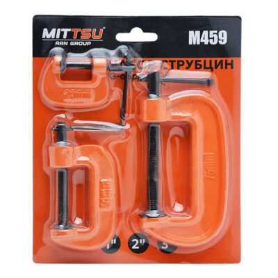 Набор струбцин G-образная 1″,2″,3″ «MITTSU» М459 (1*18)(1*72)