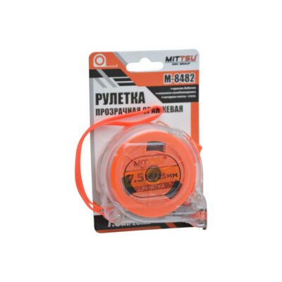Рулетка прозрачная оранжевая  7,5м «MITTSU» М8482 (1*12)(1*60)