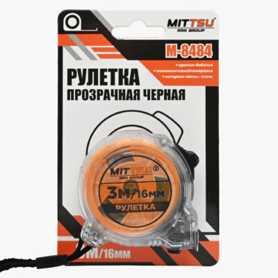 Рулетка прозрачная  черная  3м «MITTSU» М8484 (1*12)(1*120)