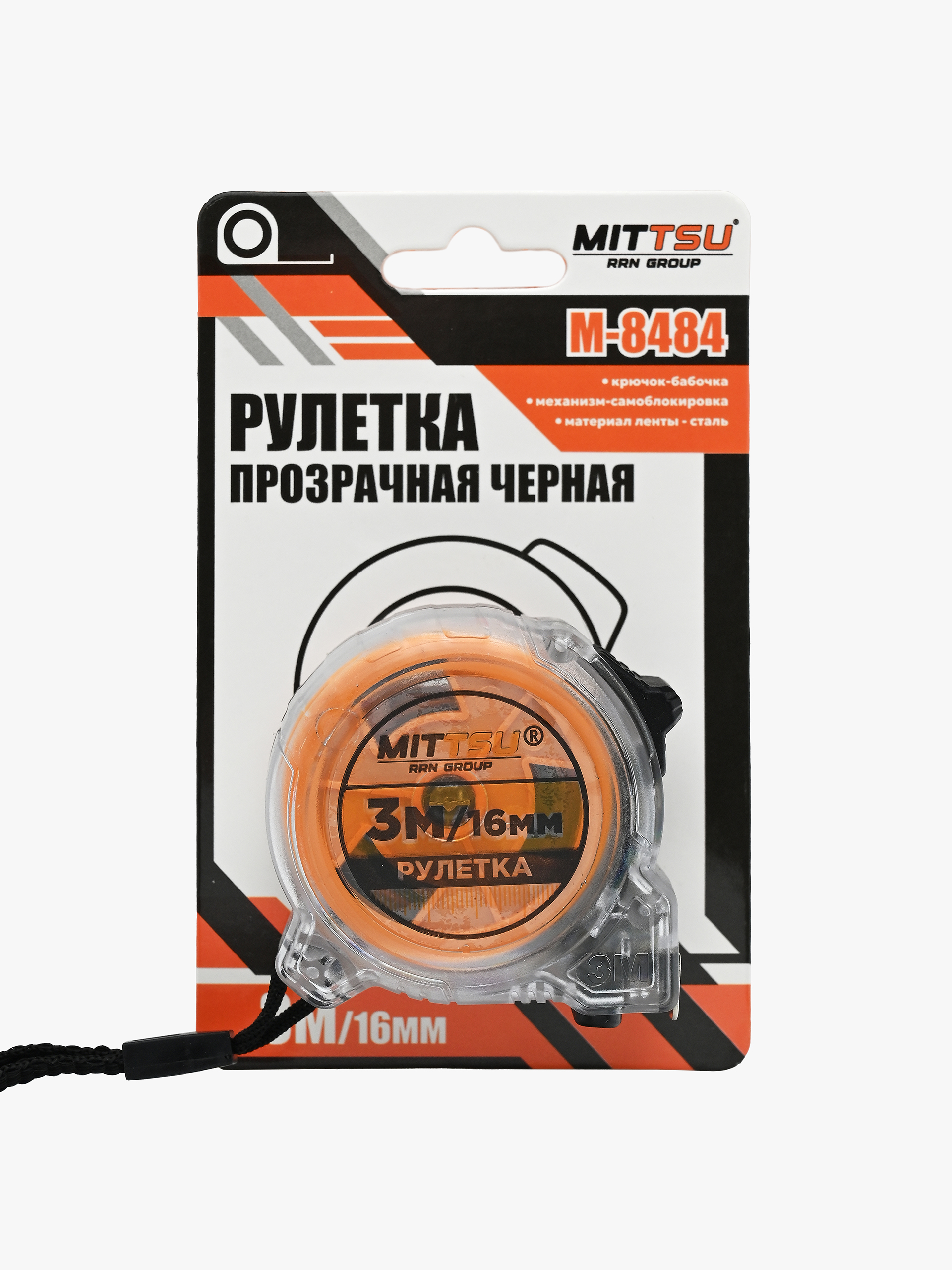 Рулетка прозрачная черная 3м "MITTSU" М8484 (1*12)(1*120)