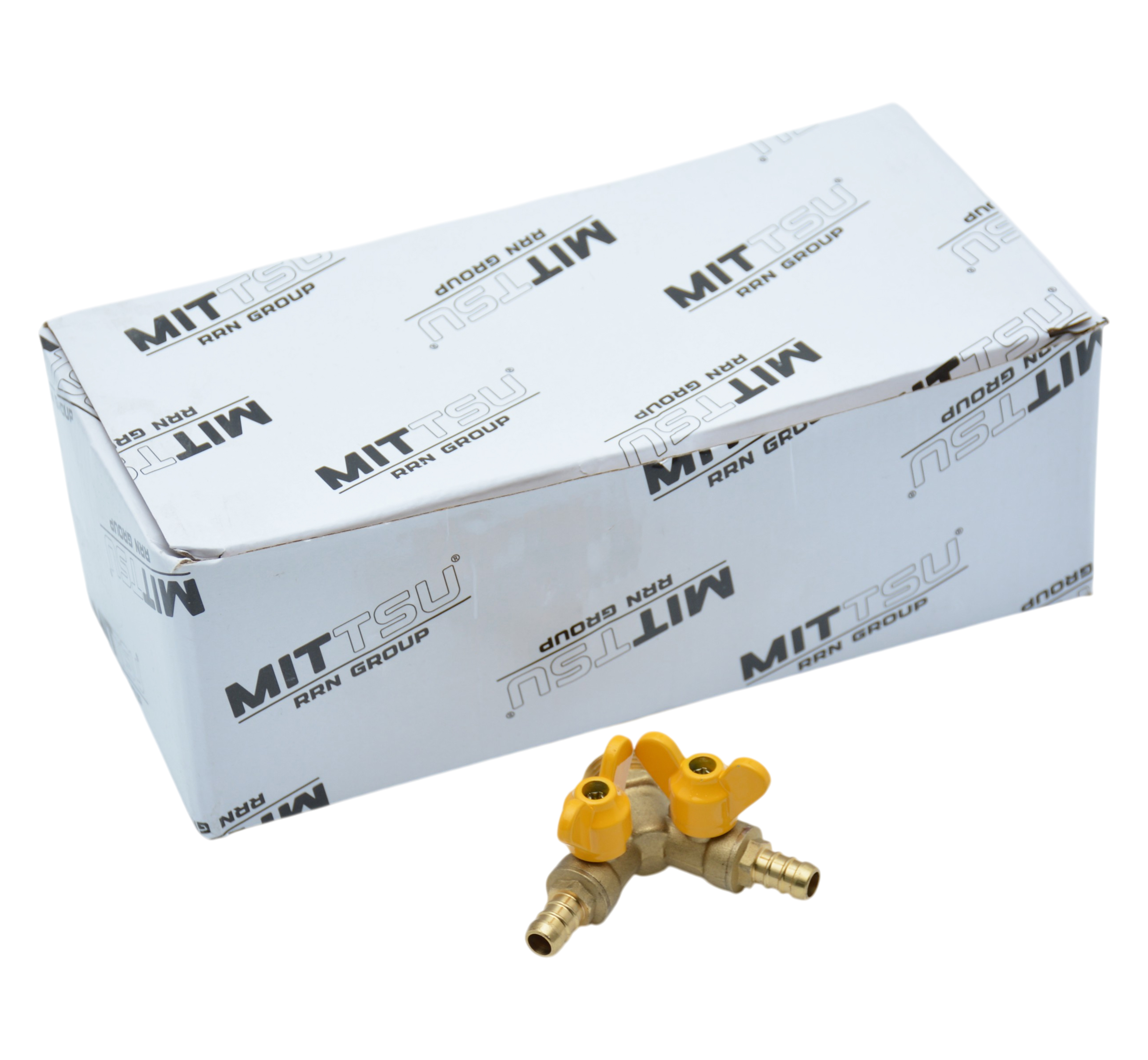 Кран-штуцер двойник Ø15Н*9*9мм желтая ручка "MITTSU" M4796 (1*20)(1*200)