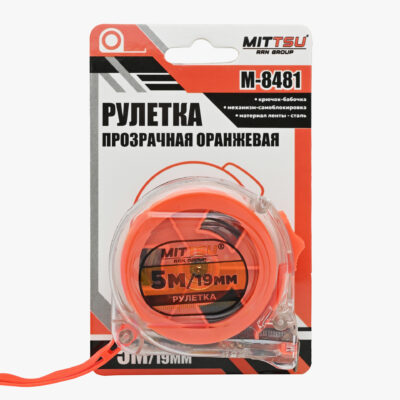 Рулетка прозрачная оранжевая  5м «MITTSU» М8481 (1*12)(1*120)