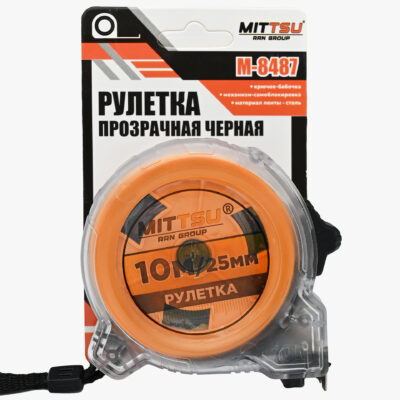 Рулетка прозрачная  черная 10м «MITTSU» М8487 (1*12)(1*60)