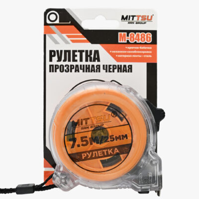 Рулетка прозрачная  черная  7,5м «MITTSU» М8486 (1*12)(1*60)